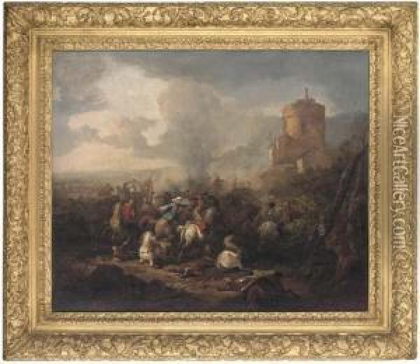 A Cavalry Skirmish Oil Painting - Peter Tillemans