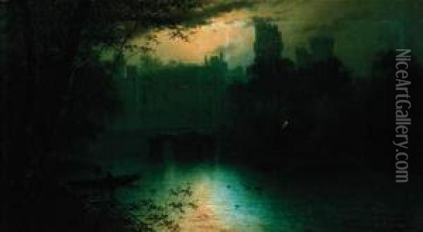 Warwick Castle By Night Oil Painting - Louis Timmermans