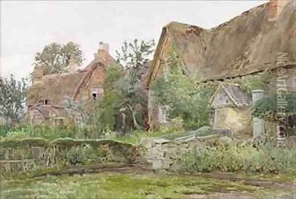 Thatched Cottages and Cottage Gardens Oil Painting - John Fulleylove