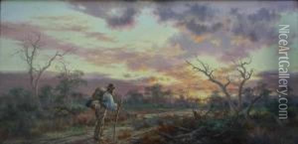 A Traveller At Sunset Oil Painting - James Alfred Turner