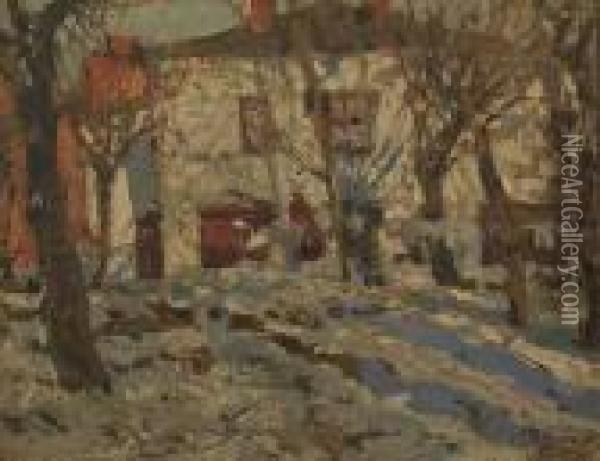 Winter Village Landscape Oil Painting - Leonard Viktorovich Turzhanky
