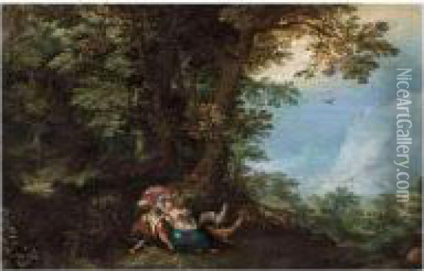 An Extensive Wooded Landscape With Cephalus And Procris Oil Painting - Denys Van Alsloot
