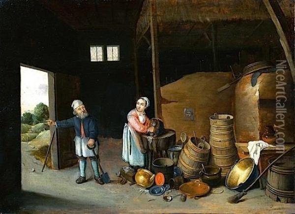 Interieur De Paysans, La Recureuse Oil Painting - Thomas Van Apshoven