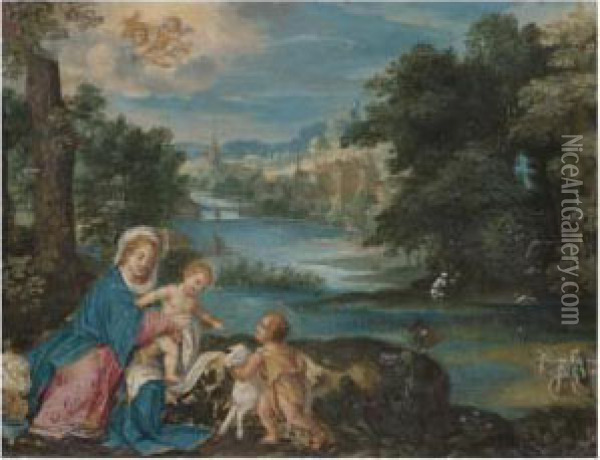 The Virgin And Child In A Landscape With The Infant Saint John The Baptist Oil Painting - Pieter Van Avont