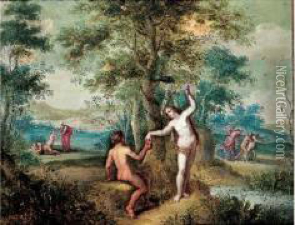 Adam Et Eve Dans Un Paysage Oil Painting - Pieter Van Avont