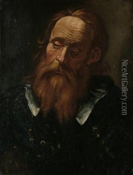Portrait Of A Bearded Gentleman, Bust-length In Black Costume With A White Collar Oil Painting - Dirck Van Baburen