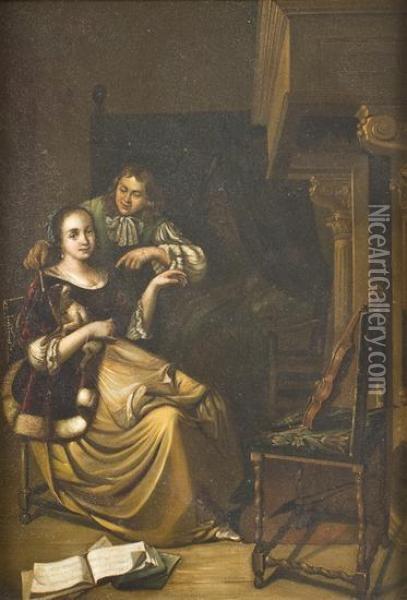Coppia Galante In Interno Oil Painting - Quiringh Gerritsz. van Brekelenkam