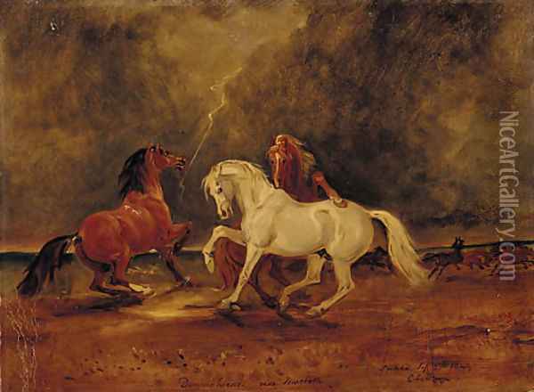 Duncan's Horses, a scene from Macbeth Oil Painting - Claude L. Ferneley