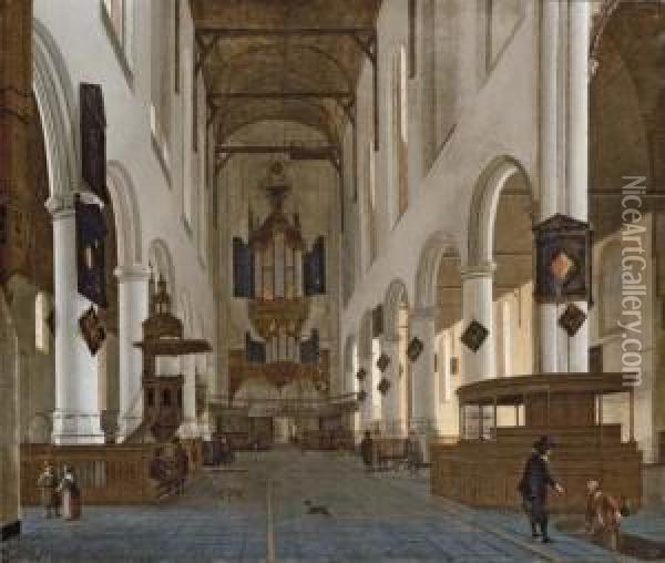 The Interior Of The Nave Of The Oudekerk, Delft, Looking West Oil Painting - Hendrick Van Vliet