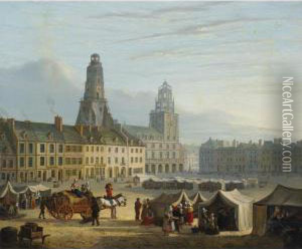 Market In The Hague Oil Painting - Bartholomeus J. Van Hove