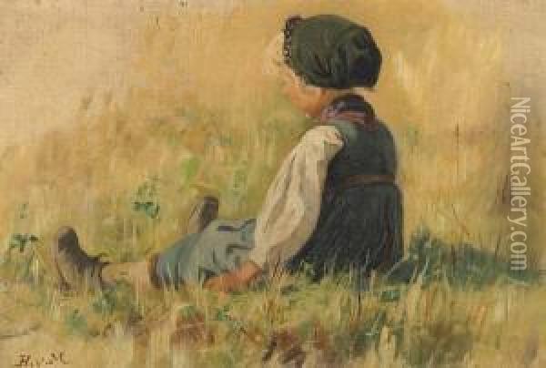 Jeune Fille Assise Dans Un Champ Oil Painting - Henri Van Muyden