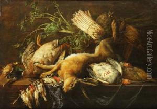 Kuchenstillleben Mit Erlegtem Wild Und Gemuse Oil Painting - Adriaen van Utrecht