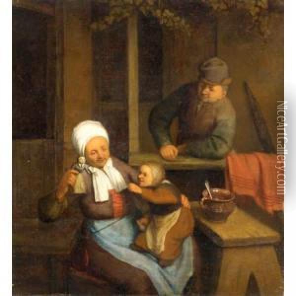 A Family At Play Oil Painting - Adriaen van Utrecht