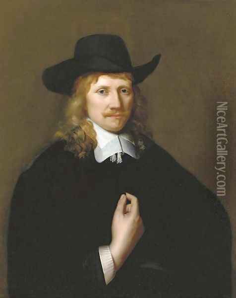 Portrait of a man, half-length, in a black costume Oil Painting - Govert Teunisz. Flinck