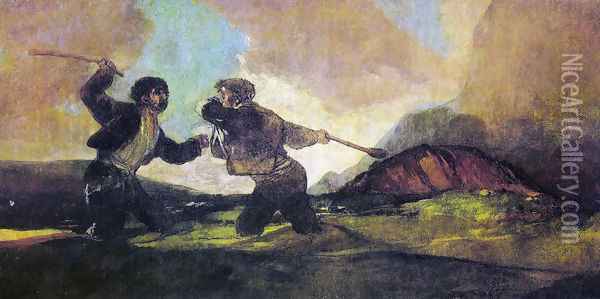Duel with Cudgels Oil Painting - Francisco De Goya y Lucientes