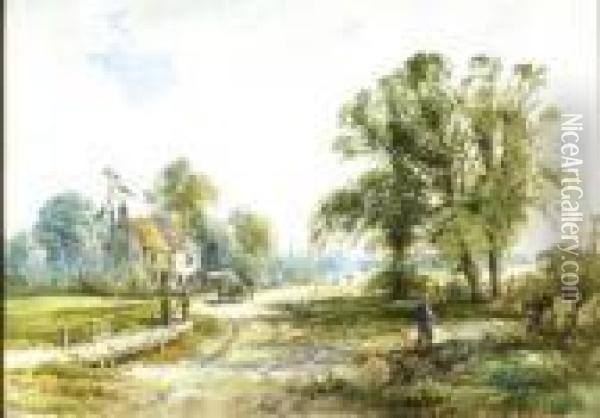 Busy Village Lane Oil Painting - William Henry Vernon