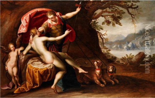 Venus Und Adonis Mit Jagdhunden Oil Painting - Hans Von Aachen