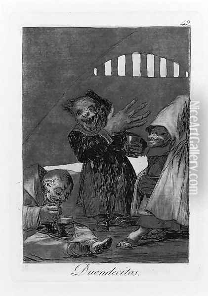 Duendecitos, Plate 49, from Los Caprichos Oil Painting - Francisco De Goya y Lucientes