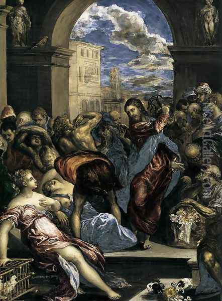 The Purification of the Temple (detail) c. 1570 Oil Painting - El Greco (Domenikos Theotokopoulos)
