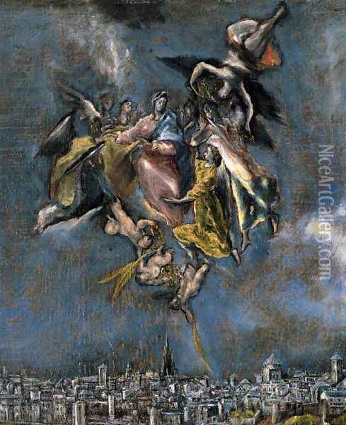 View and Plan of Toledo (detail 2) c. 1610 Oil Painting - El Greco (Domenikos Theotokopoulos)