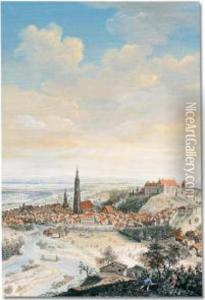 Schloss Traunitz, With The Town Below Oil Painting - Maximilian Von Geer