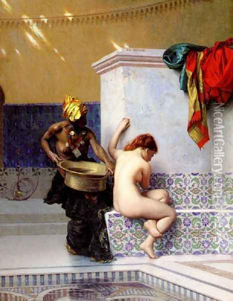 Turkish Bath Or Moorish Bath Two Women Oil Painting - Jean-Leon Gerome