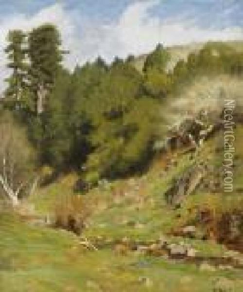 A Stream Through The Hills Oil Painting - Thaddeus Welch