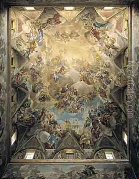 The Celestial Glory and the Triumph of the Habsburgs from the ceiling above the grand staircase Oil Painting - Luca Giordano
