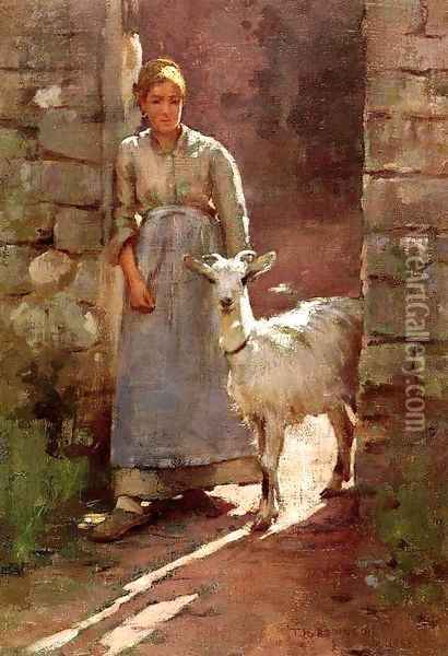 Girl with Goat 1886 Oil Painting - Sanford Robinson Gifford