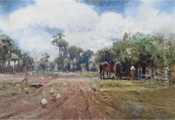 On The Eltham Road Oil Painting - Walter Withers