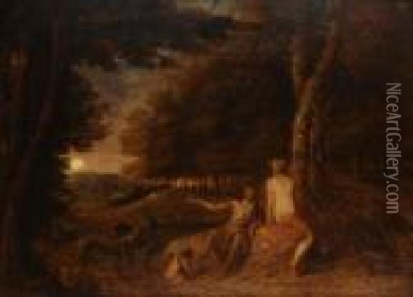 Venus And Apollo In A Moon Landscape Oil Painting - Frans Wouters