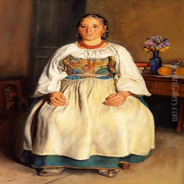 Sabine Woman Seated, Lovisa From Saracinesco Oil Painting - Kristian Zahrtmann