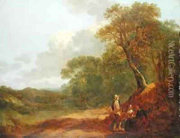Wooded Landscape with a Man Talking to Two Seated Women Oil Painting - Thomas Gainsborough