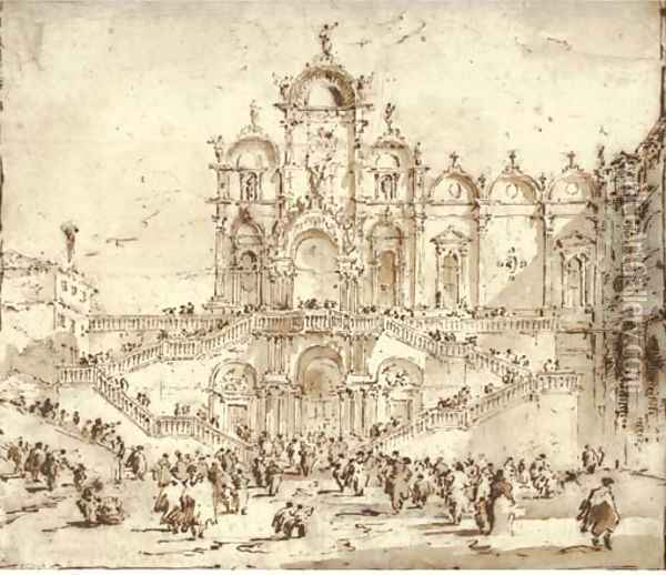 The Scuola di San Marco, Venice, with the temporary platform erected for the Benediction of Pope Pius VI on 19 May 1782 Oil Painting - Francesco Guardi