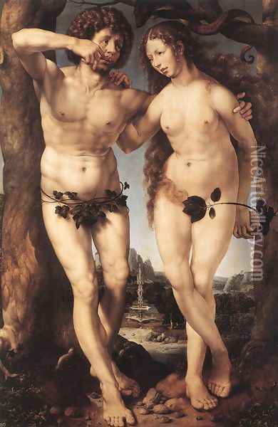 Adam and Eve c. 1520 Oil Painting - Jan Mabuse