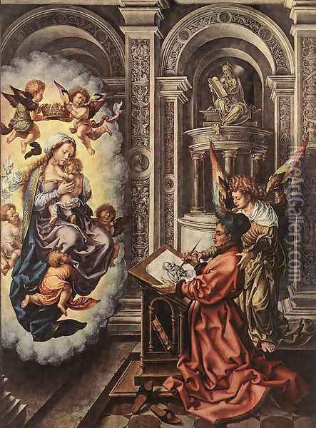 St Luke Painting the Madonna 1520-25 Oil Painting - Jan Mabuse