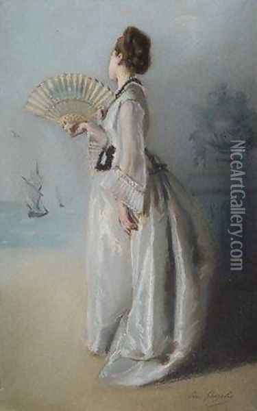 Lady with a Fan Oil Painting - Eva Gonzales