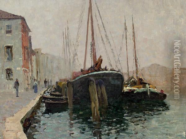 Segelboote In Chiogga Oil Painting - Alfred Zoff