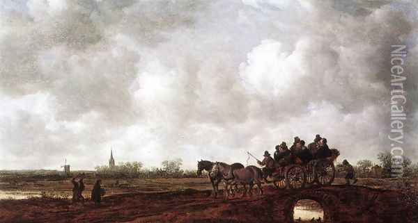 Horse Cart on a Bridge 1648 Oil Painting - Jan van Goyen