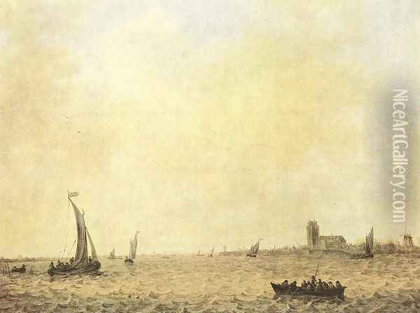 View of Dordrecht from the Oude Maas 1644 Oil Painting - Jan van Goyen