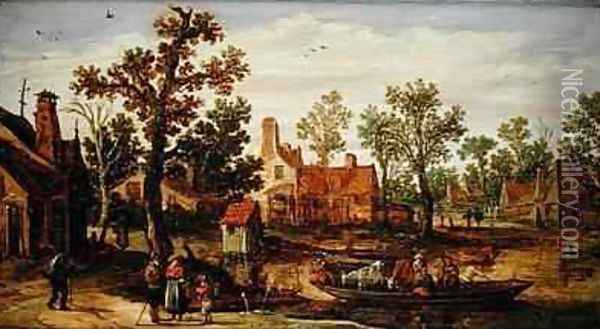 A Village by the River Oil Painting - Jan van Goyen