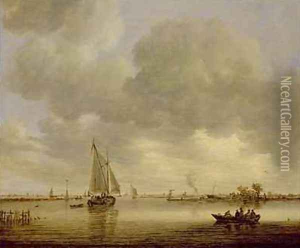 An Estuary with Boats Oil Painting - Jan van Goyen