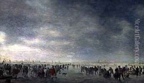 Ice Skaters Oil Painting - Jan van Goyen