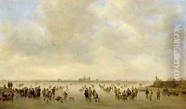 Winter Landscape with Skaters Before SHertogenbosch Oil Painting - Jan van Goyen
