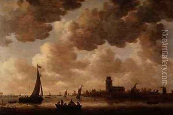View of Dordrecht Downstream from the Grote Kerk Oil Painting - Jan van Goyen