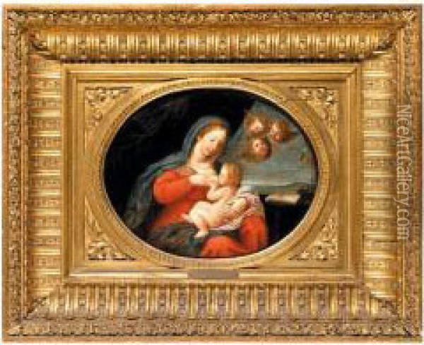 The Madonna And Child With Putti Oil Painting - Francesco Albani