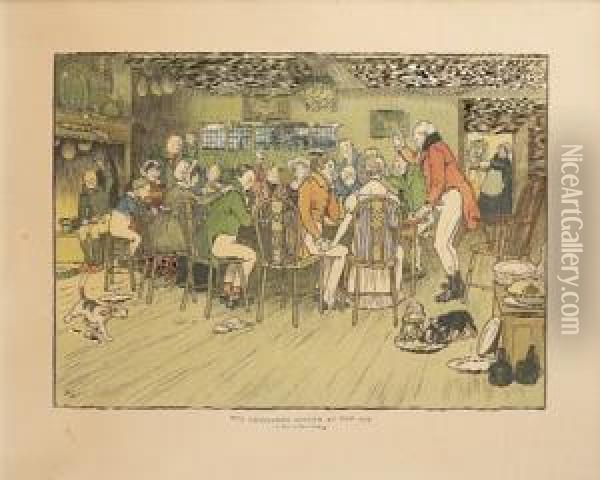 The Christmas Dinner At The Inn Oil Painting - Cecil Charles Aldin