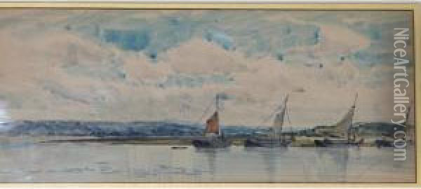 Sailboats Off An English Coastline Oil Painting - Frederick James Aldridge