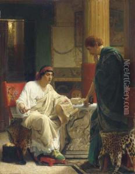 Vespasian Hearing From One Of His Generals Of The Taking Ofjerusalem By Titus Oil Painting - Sir Lawrence Alma-Tadema