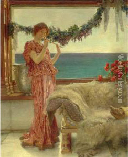 Melody On A Mediterranean Terrace Oil Painting - Sir Lawrence Alma-Tadema